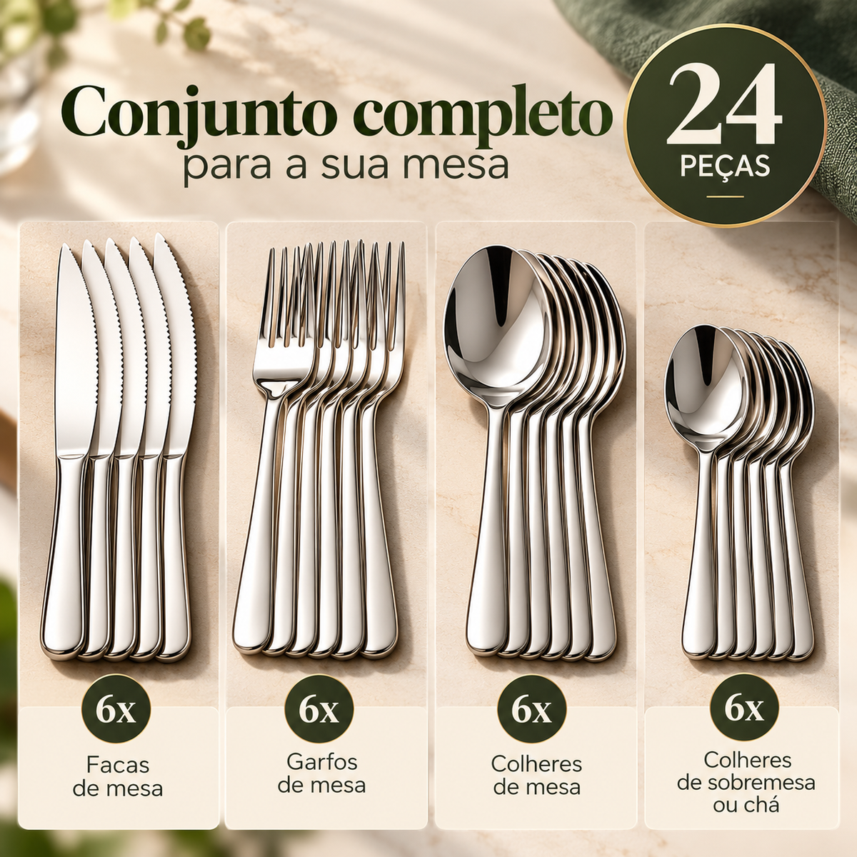 Faqueiro Elegance – 24 Peças em Aço Inox