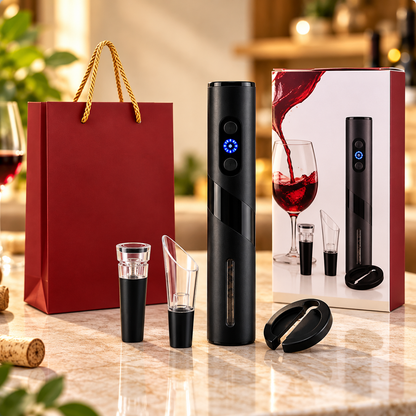 Kit Abridor de Vinho Elétrico Automático Inox 4 Peças