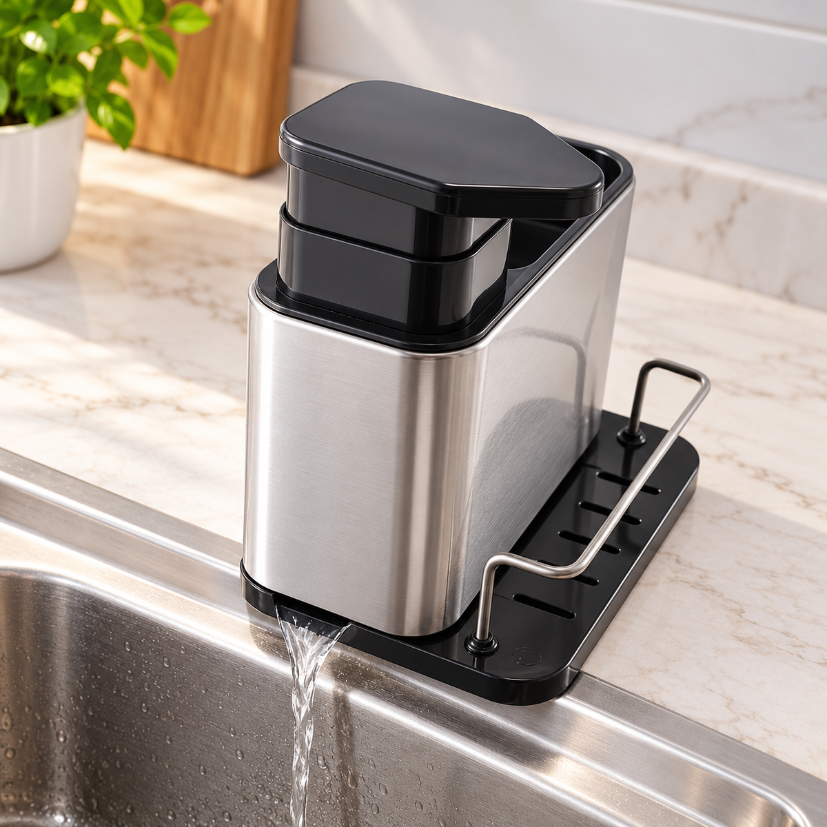 Organizador de Pia em Inox com Dispenser de Detergente