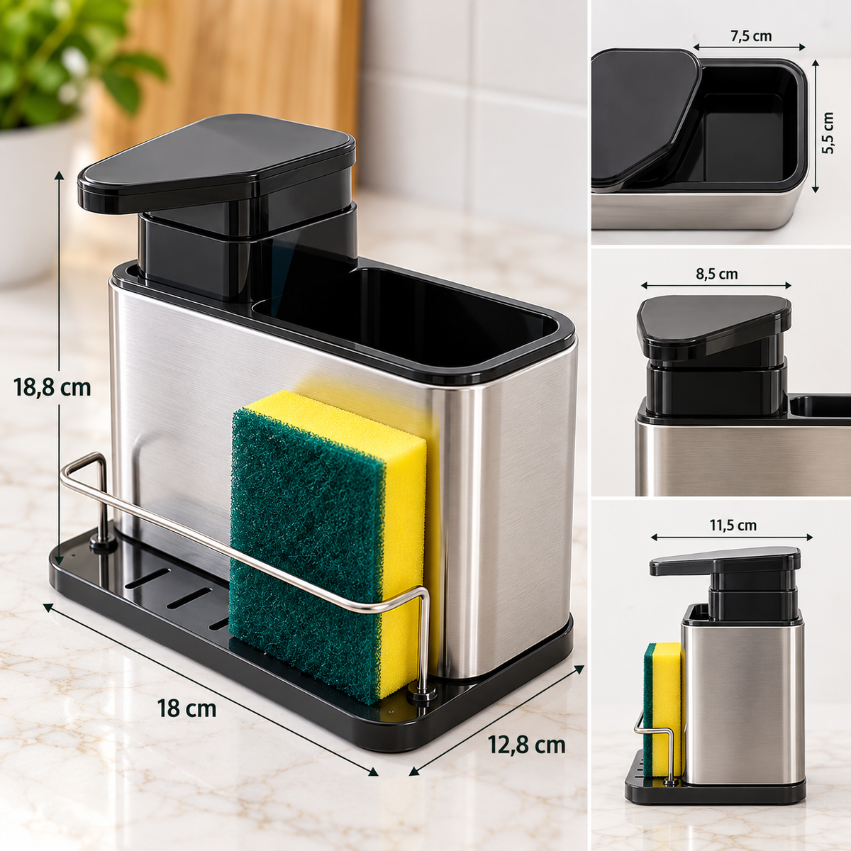 Organizador de Pia em Inox com Dispenser de Detergente