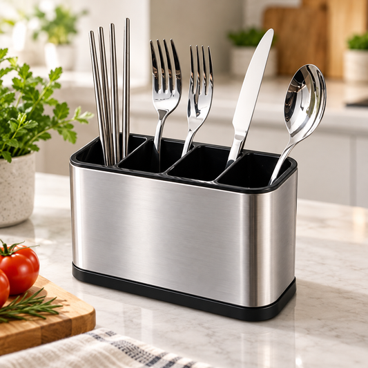 Porta-Talheres Escorredor em Aço Inox – 4 Divisórias