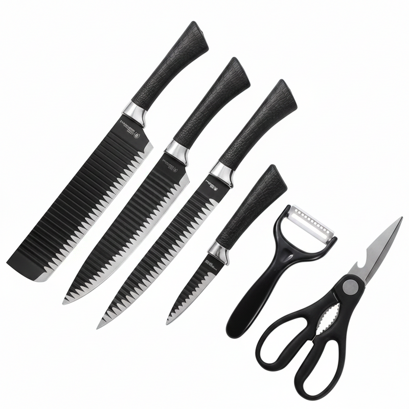 Kit 6 Peças Conjunto de Faca Carne Cutelo Legumes Aço Carbono Descascador Tesoura Profissional
