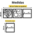 Kit 3 Quadros Cabeceira Família Coração Geométrico Amor + Frase de Parede Variados Sala + 2 Mini aplique coração