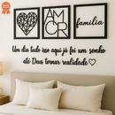 Kit 3 Quadros Decorativos Frase Amor Família em MDF