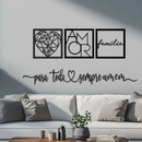 Kit 3 Quadros Decorativos Frase Amor Família em MDF