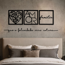 Kit 3 Quadros Decorativos Frase Amor Família em MDF