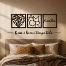 Kit 3 Quadros Decorativos Frase Amor Família em MDF