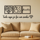 Kit 3 Quadros Decorativos Frase Amor Família em MDF
