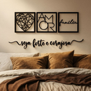 Kit 3 Quadros Decorativos Frase Amor Família em MDF
