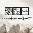Kit 3 Quadros Decorativos Frase Amor Família em MDF