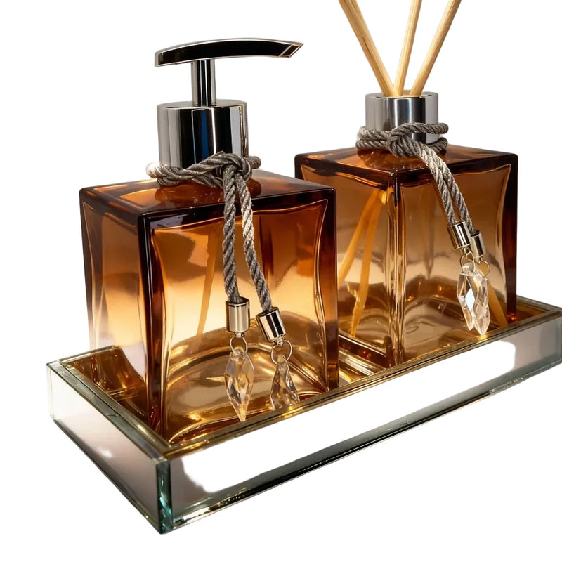 Kit Lavabo Vidro 250ml Luxo Com Bandeja