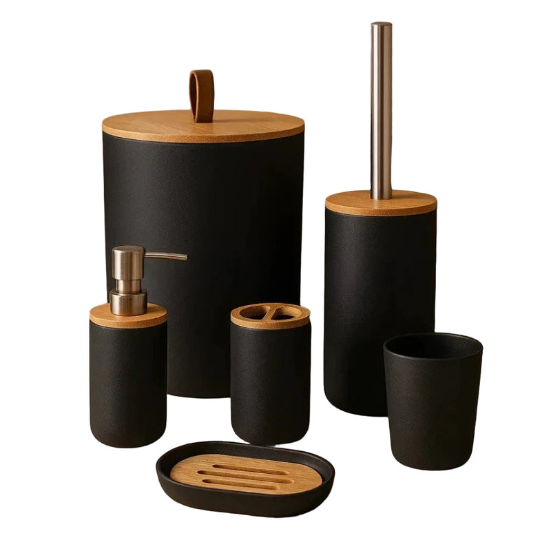 Conjunto para Banheiro 6 Peças em Bambu e Plástico