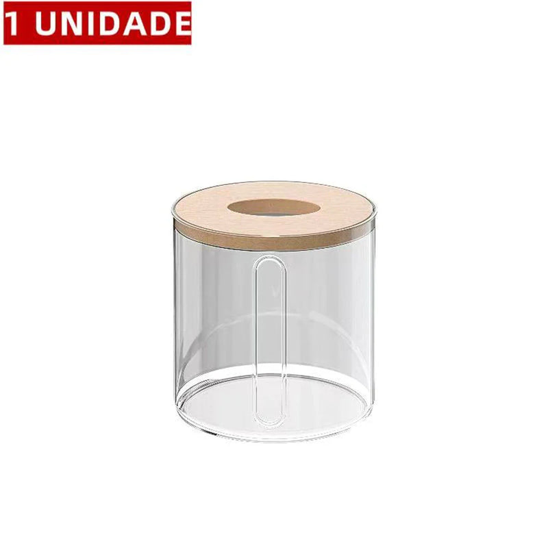 Porta Papel Higiênico Transparente Tampa Bambu Decorativo