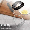 Kit 2 Utensílios para Cozinha Inox: Triturador de Alho e Amassador de Batata