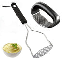 Kit 2 Utensílios para Cozinha Inox: Triturador de Alho e Amassador de Batata
